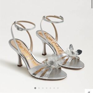 Sam Edelman Silver Stiletto Heels with Floral Accents